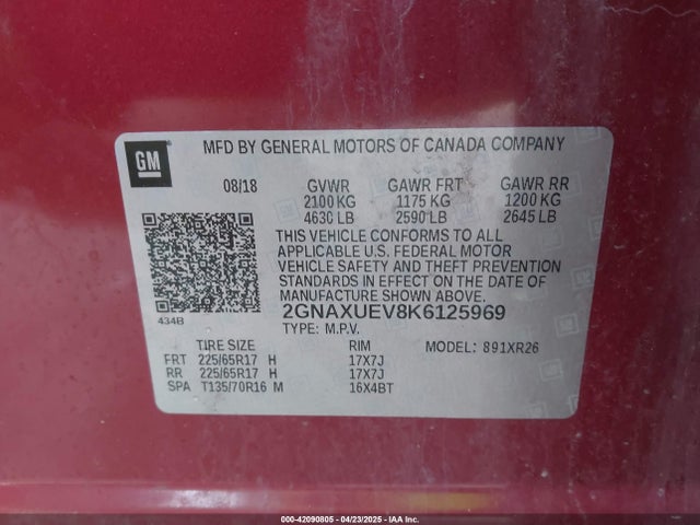 2GNAXUEV8K6125969 Chevrolet EQUINOX LT