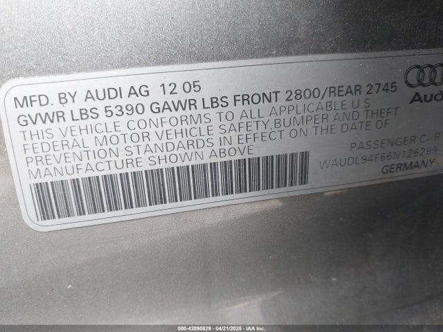 2006 AUDI A6 WAUDL94F66N126299 Photo 8