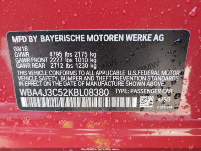 WBA4J3C52KBL08380 BMW 430i Gran Coupe Xdrive