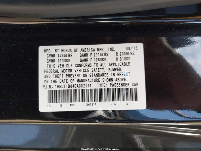 1HGCT1B84GA002174 Honda Accord Ex-l