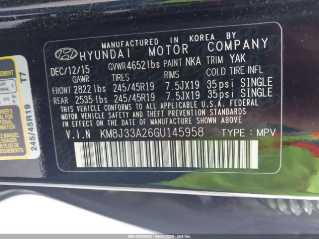 KM8J33A26GU145958 Hyundai Tucson Limited