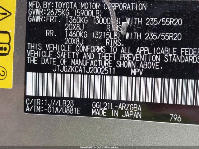 2018 LEXUS RX 350L JTJGZKCA1J2002511 Photo 8