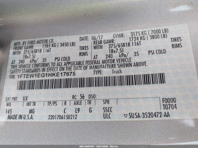Ford F-150 Xlt 2017 1FTEW1EG1HKE17675 Image 9
