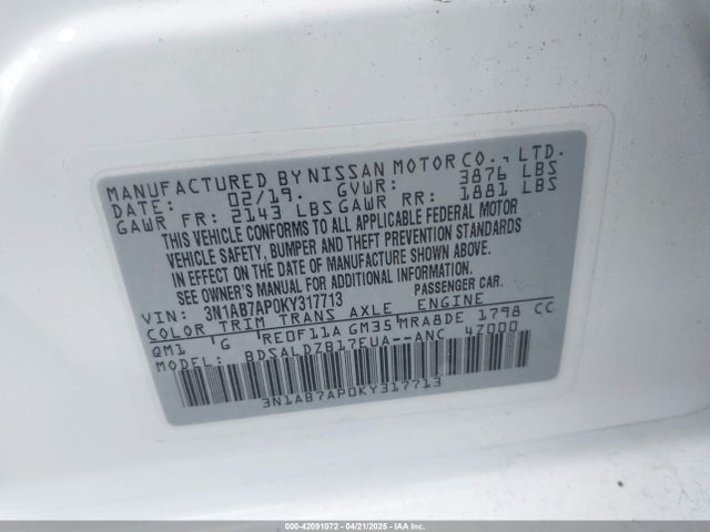 3N1AB7AP0KY317713 Nissan SENTRA SV