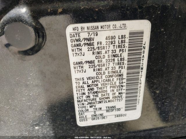JN8AT2MT2LW007727 Nissan Rogue Sv Fwd