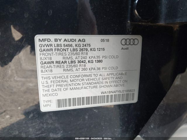 WA1BNAFY5J2185823 Audi Q5 2.0t Premium/2.0t Tech Premium