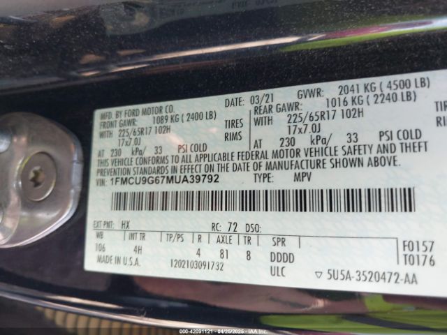 1FMCU9G67MUA39792 Ford ESCAPE SE