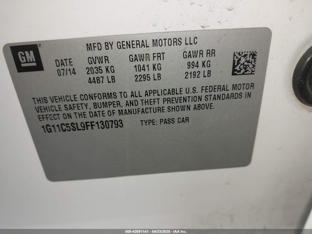 Chevrolet MALIBU 1LT 2015 1G11C5SL9FF130793 Image 9
