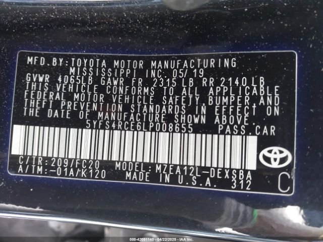 5YFS4RCE6LP008655 Toyota COROLLA SE