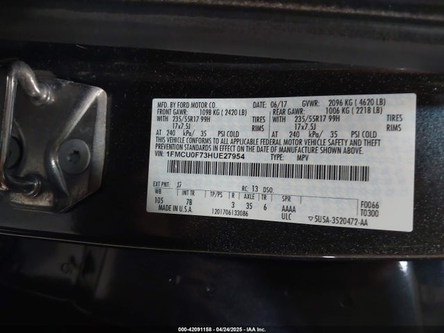 1FMCU0F73HUE27954 Ford ESCAPE S