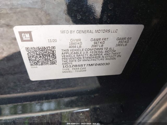 2021 CHEVROLET MALIBU 1G1ZB5ST7MF040030 Photo 8