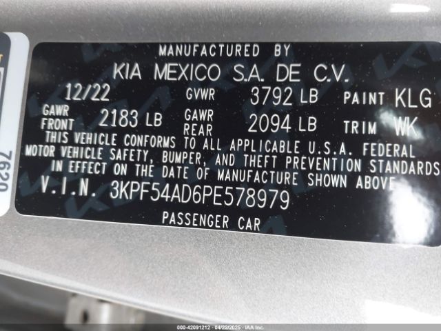 3KPF54AD6PE578979 KIA Forte Gt-line
