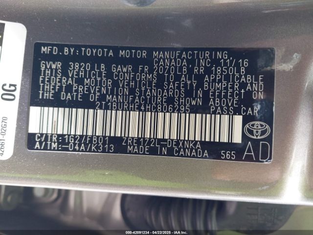 2T1BURHE4HC806295 Toyota COROLLA LE
