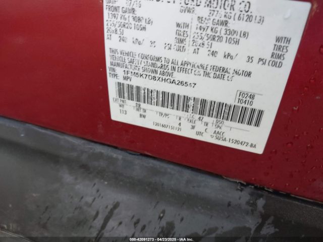 1FM5K7D8XHGA26547 Ford EXPLORER XLT