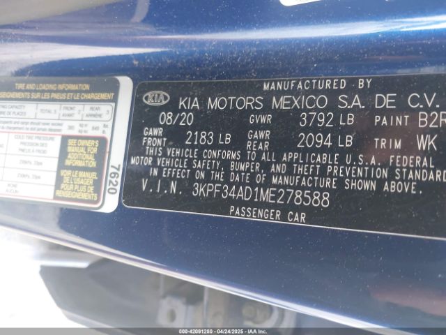 3KPF34AD1ME278588 KIA Forte Gt-line