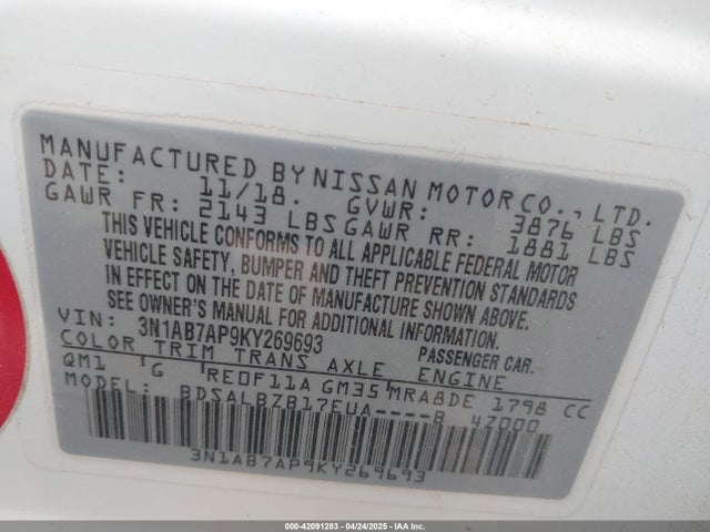3N1AB7AP9KY269693 Nissan SENTRA S
