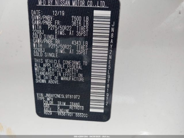 JN8AY2NE5L9781972 Nissan Armada Platinum 4wd