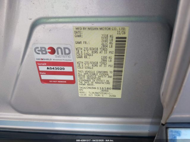 5N1AZ2MG9HN116580 Nissan MURANO SL