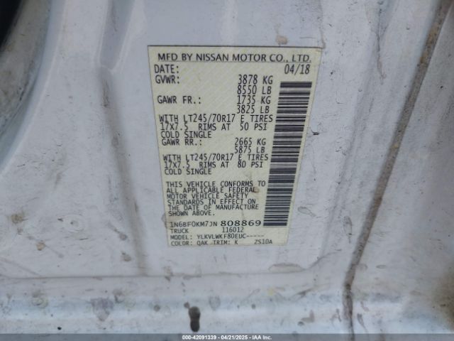 1N6BF0KM7JN808869 Nissan Nv Cargo Nv1500 S V6