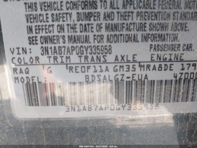 3N1AB7AP0GY335958 Nissan SENTRA SL