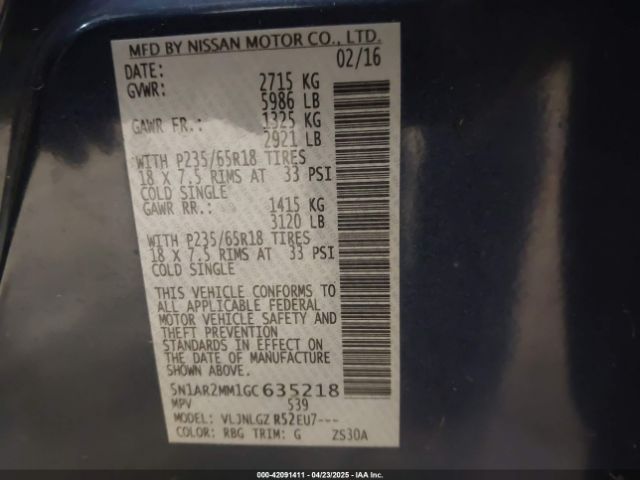 5N1AR2MM1GC635218 Nissan Pathfinder Sl