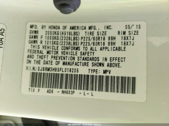 5J6RM3H95FL018205 Honda Cr-v Touring