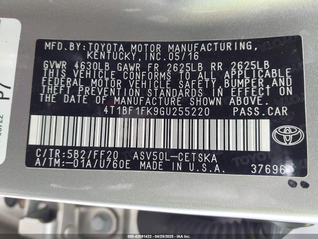 Toyota CAMRY SE 2016 4T1BF1FK9GU255220 Image 9