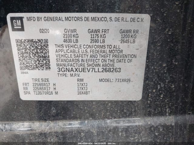 3GNAXUEV7LL268263 Chevrolet Equinox Awd Lt 1.5l Turbo