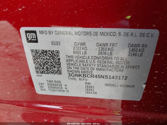 3GNKBCR45NS143172 Chevrolet Blazer Fwd 2lt