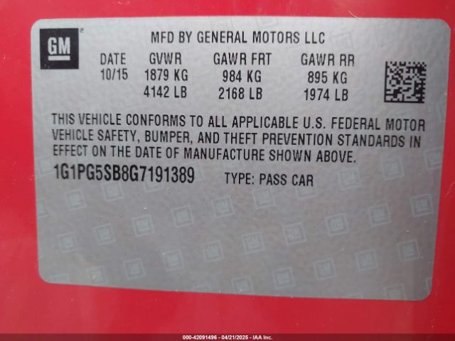 1G1PG5SB8G7191389 Chevrolet Cruze Limited Ltz Auto