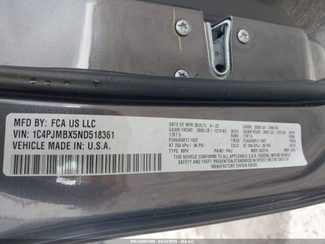1C4PJMBX5ND518361 Jeep Cherokee Trailhawk 4x4
