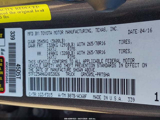 5TFCZ5AN6GX032026 Toyota Tacoma Trd Off Road