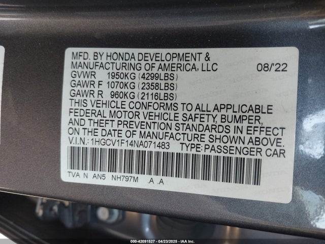 1HGCV1F14NA071483 Honda ACCORD LX
