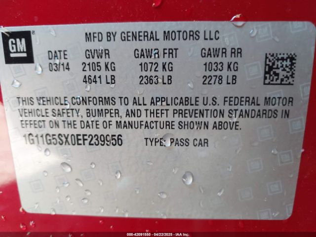 1G11G5SX0EF239956 Chevrolet Malibu 3lt