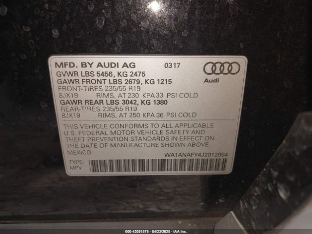 WA1ANAFY4J2012094 Audi Q5 2.0t Premium/2.0t Tech Premium