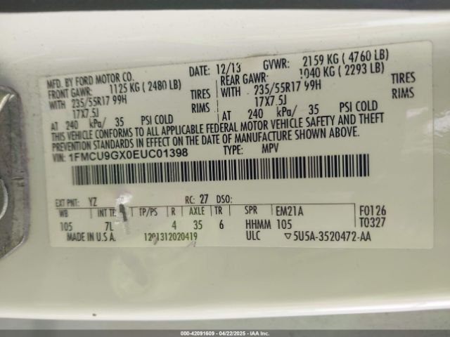1FMCU9GX0EUC01398 Ford ESCAPE SE