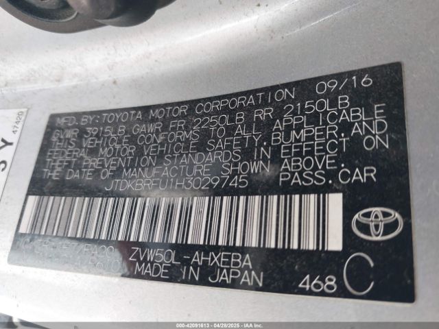 JTDKBRFU1H3029745 Toyota Prius Two