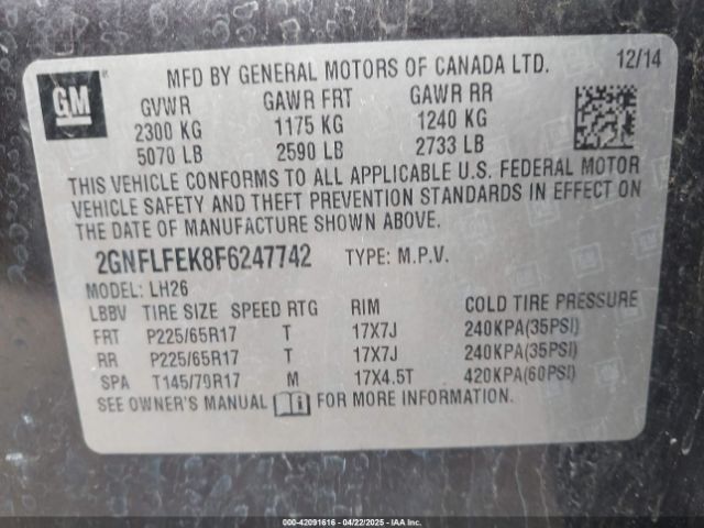 2GNFLFEK8F6247742 Chevrolet EQUINOX 1LT