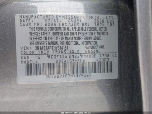 3N1AB7AP7HY374161 Nissan SENTRA SL