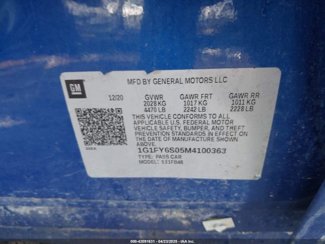 2021 CHEVROLET BOLT EV 1G1FY6S05M4100363 Photo 8