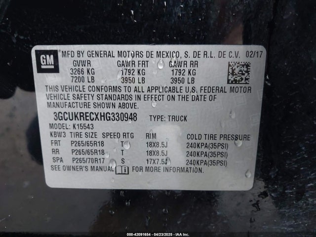 3GCUKRECXHG330948 Chevrolet Silverado 1500 2lt