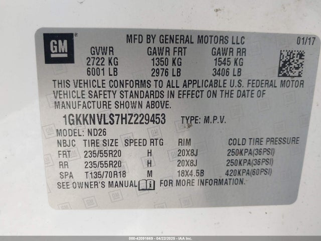 1GKKNVLS7HZ229453 GMC Acadia Slt-1
