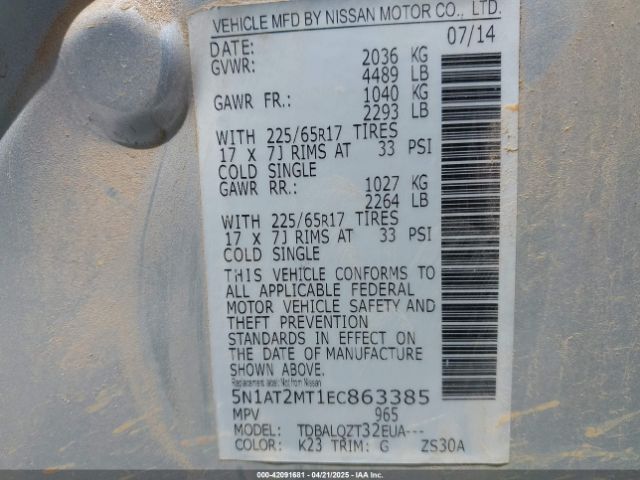 5N1AT2MT1EC863385 Nissan ROGUE SV