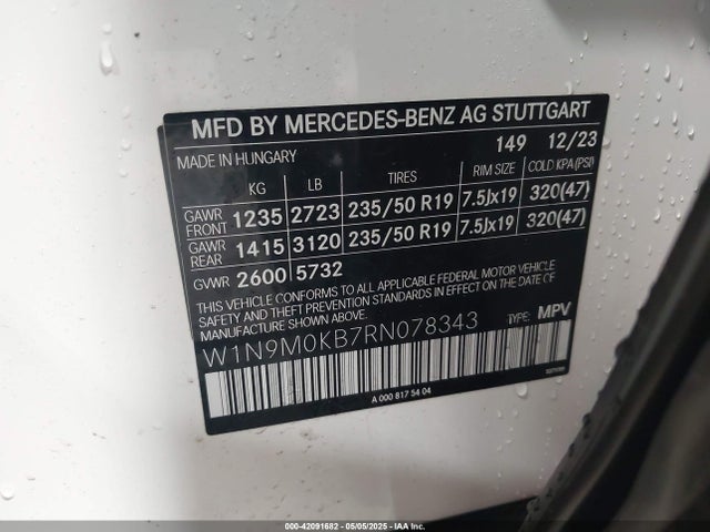 W1N9M0KB7RN078343 Mercedes-Benz Eqb 300 Suv 4matic