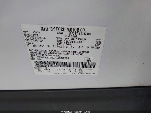 1FM5K8AR2HGA94294 Ford Police Interceptor