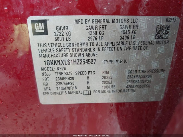 1GKKNXLS1HZ254537 GMC Acadia Denali