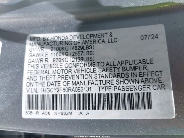 2024 HONDA ACCORD 1HGCY2F80RA083131 Photo 8
