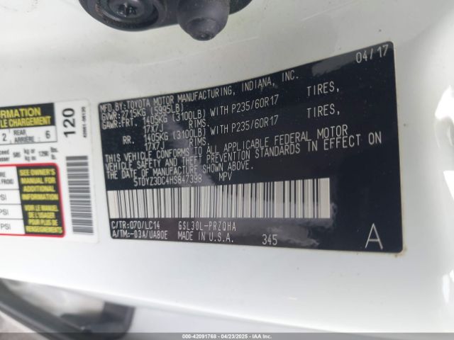 5TDYZ3DC4HS847398 Toyota Sienna Xle 8 Passenger