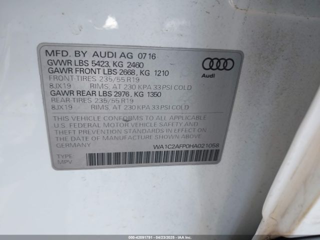 WA1C2AFP0HA021058 Audi Q5 2.0t Premium