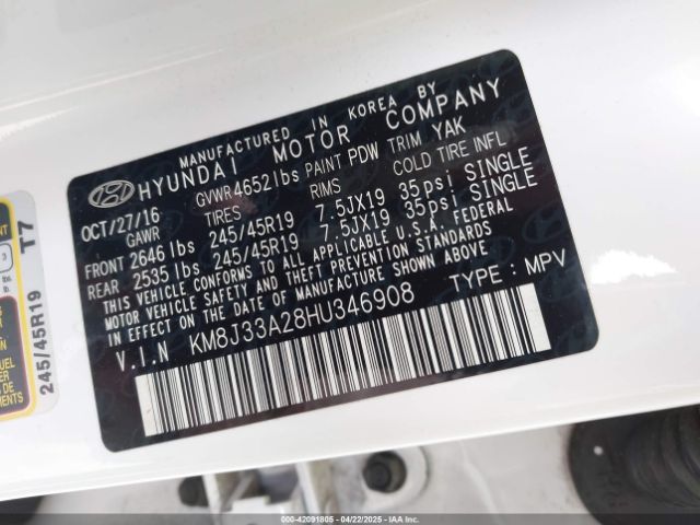 KM8J33A28HU346908 Hyundai Tucson Limited